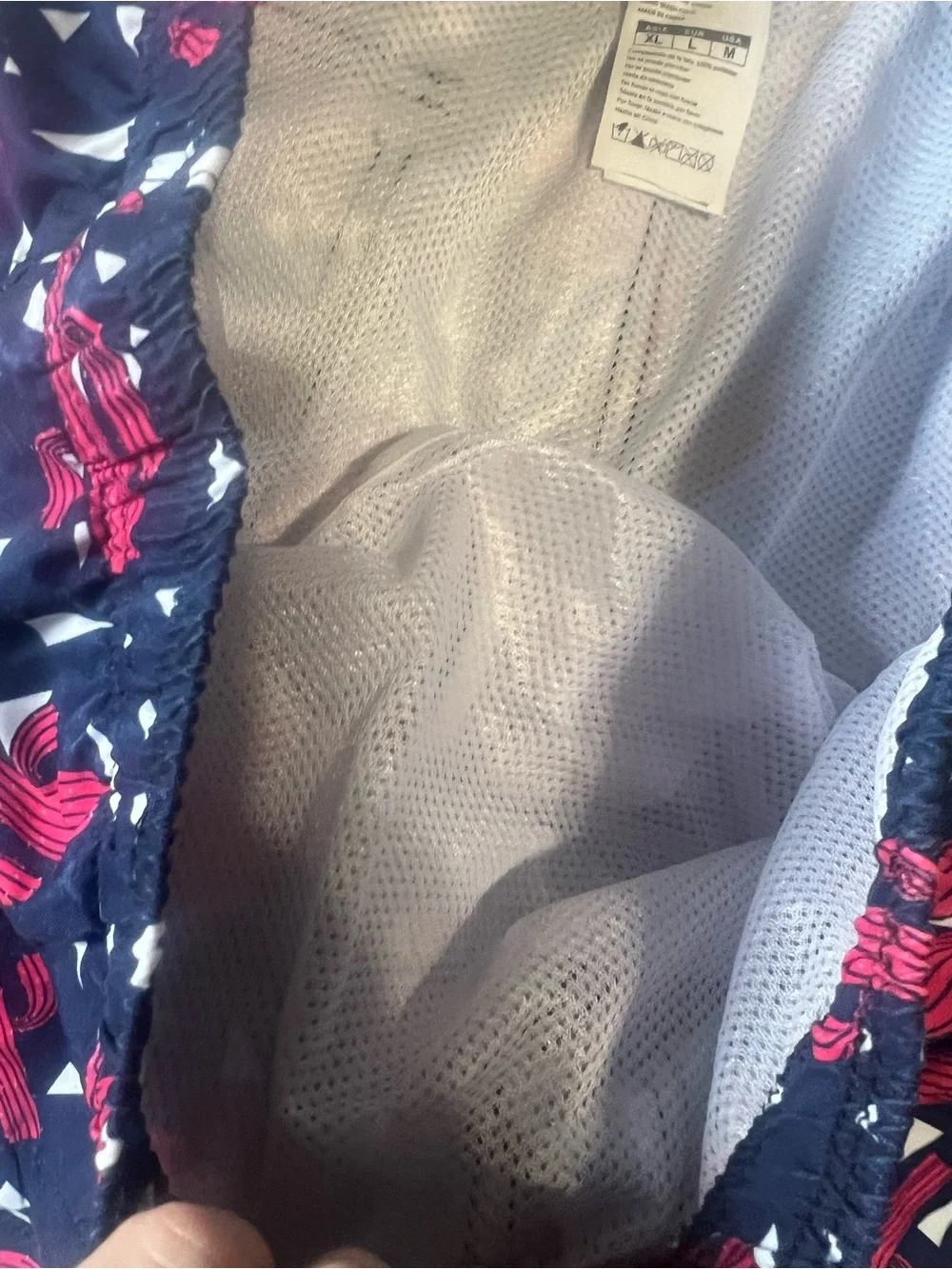 NWT .. Men's Navy Swim Shorts with red Cactus Print